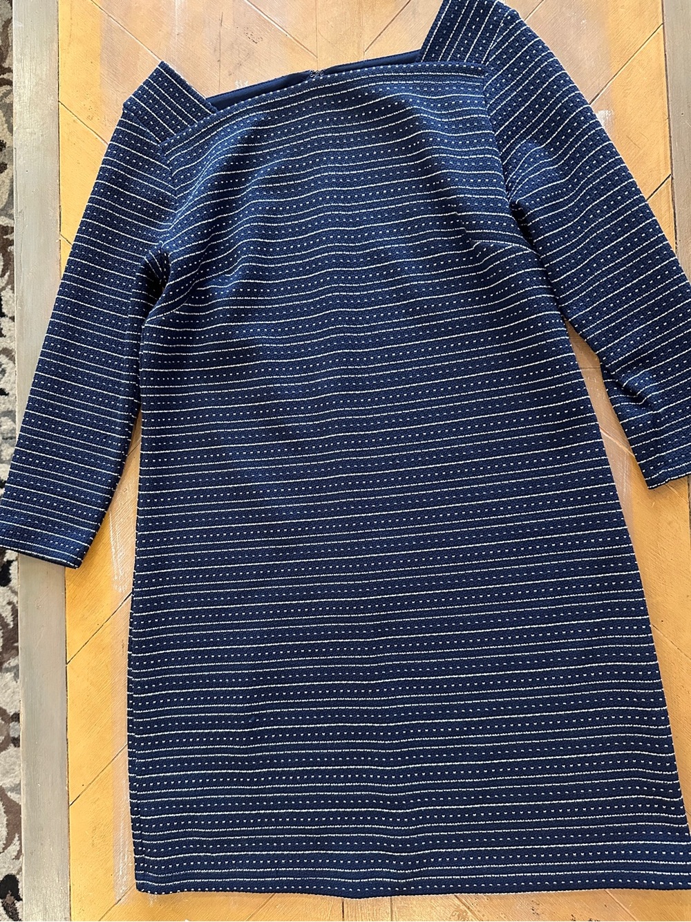 LOFT Navy Textured Stripe Knit Shift Dress XS NWOT